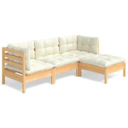 Set Salotto da Giardino 4 pz | Set di Mobili da Esterno con Cuscini Crema in Legno di Pino