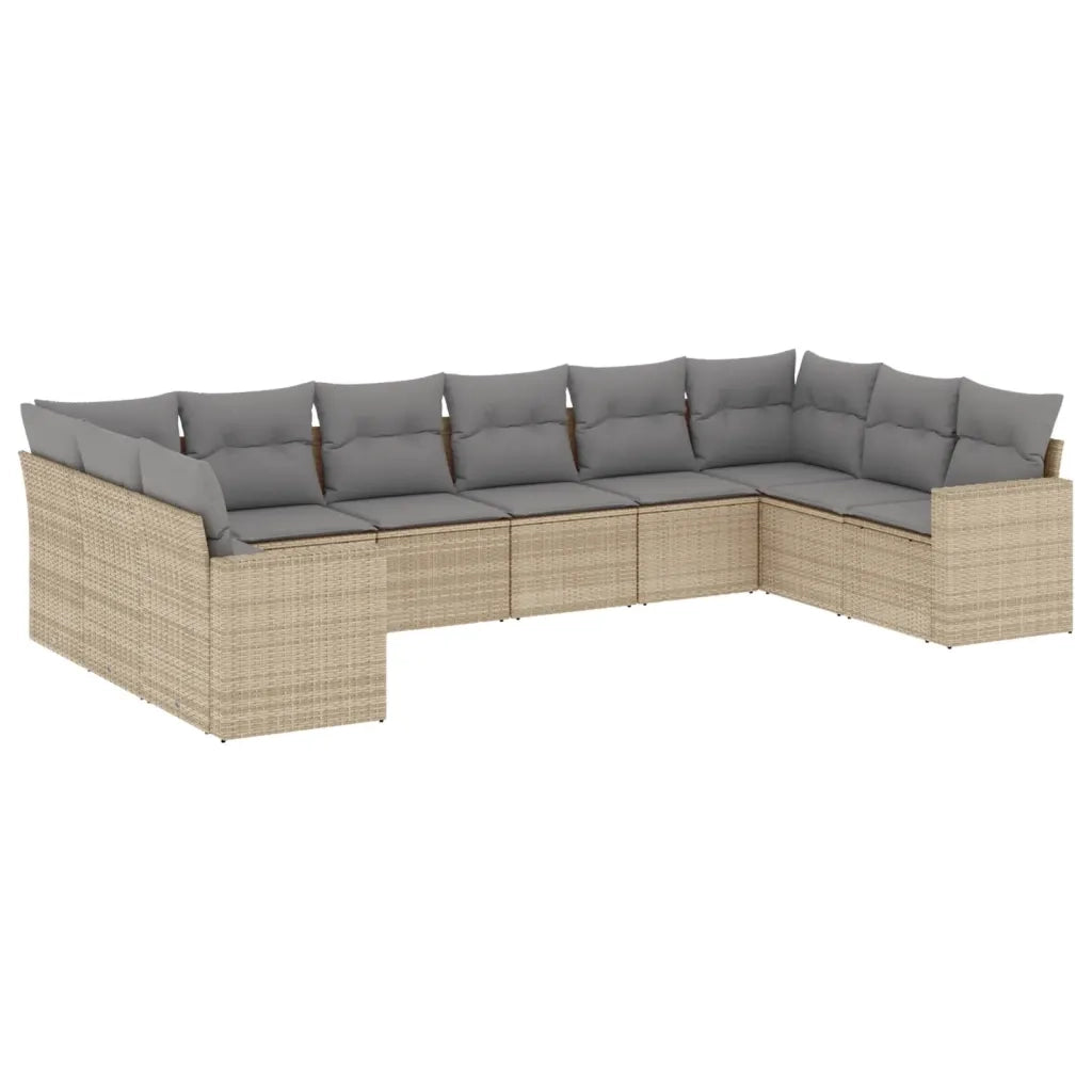 Set Divano da Giardino 10 pz con Cuscini Beige in Polyrattan 3219459