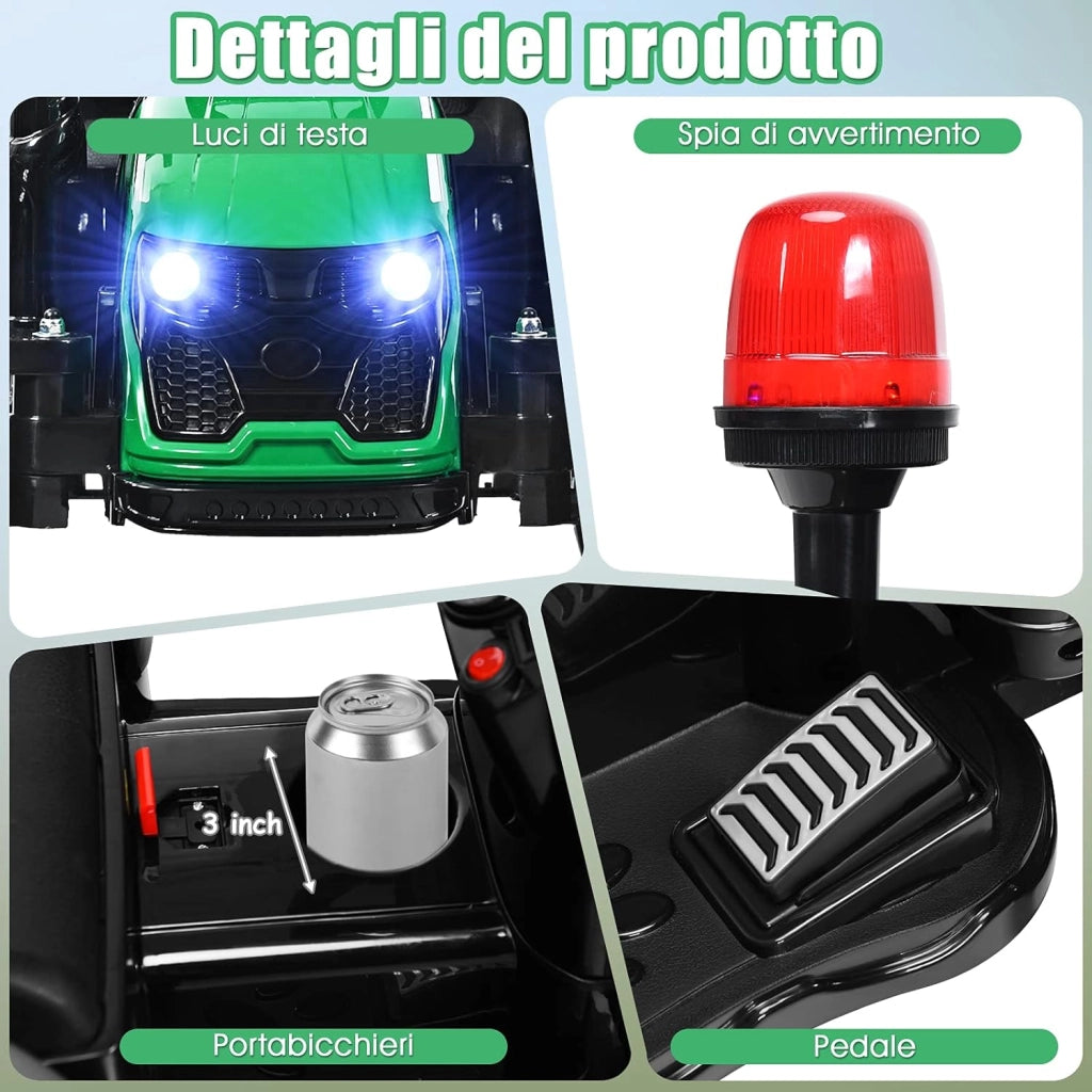 Trattore Elettrico per Bambini con Rimorchio, 2 in 1 Go Kart e Trattore per Bambini 3-8 Anni, con Telecomando e Cintura di Sicurezza a 2 Punti (Verde)