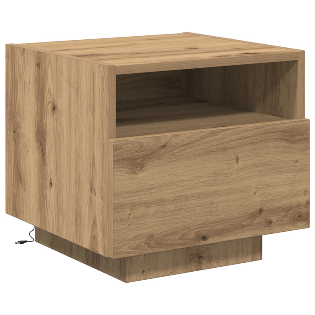 Comodino  con luci LED Rovere artigianale 40x39x37 cm