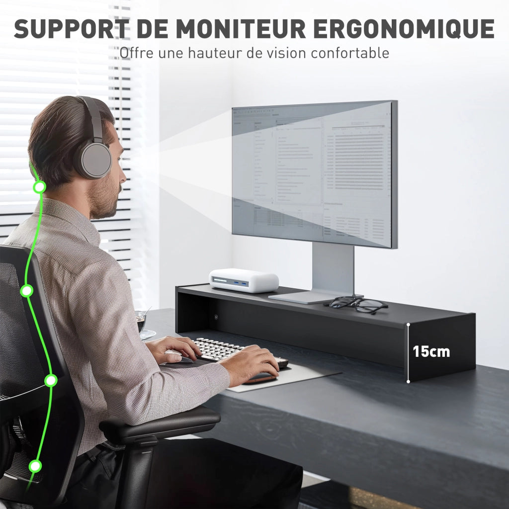 Scrivania per PC con supporto monitor e due cassetti ¨C Minimal ¨C nero 100x50x75
