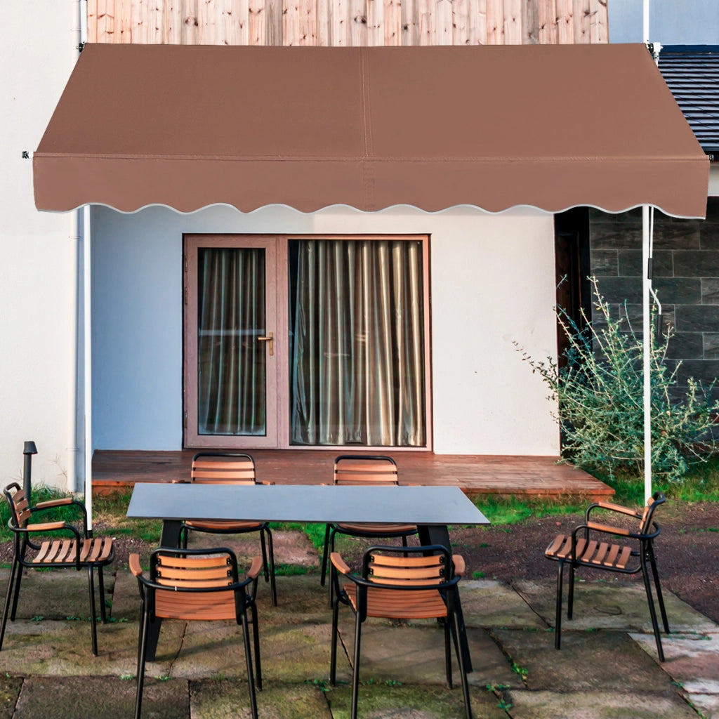 Tenda a bracci da 250 cm di larghezza senza forare da balcone resistente ai raggi UV, Tenda regolabile in altezza Marrone-Tende parasole