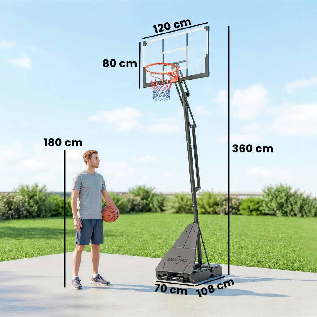 Canestro da Basket per Esterni ¨C zephmum ¨C Acciaio e Plastica, 120x120x245-305 cm