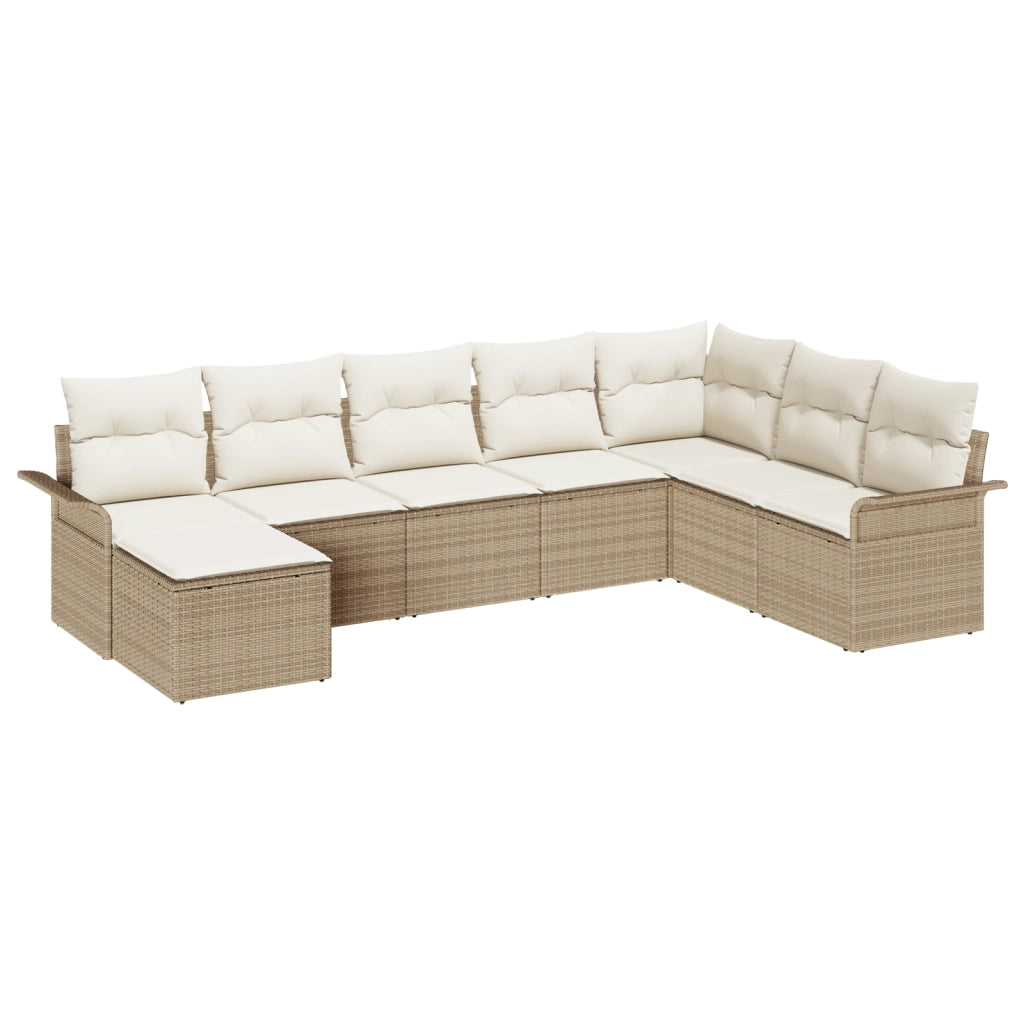 Set di divani da giardino 8 pezzi con cuscini Beige Polyrattan