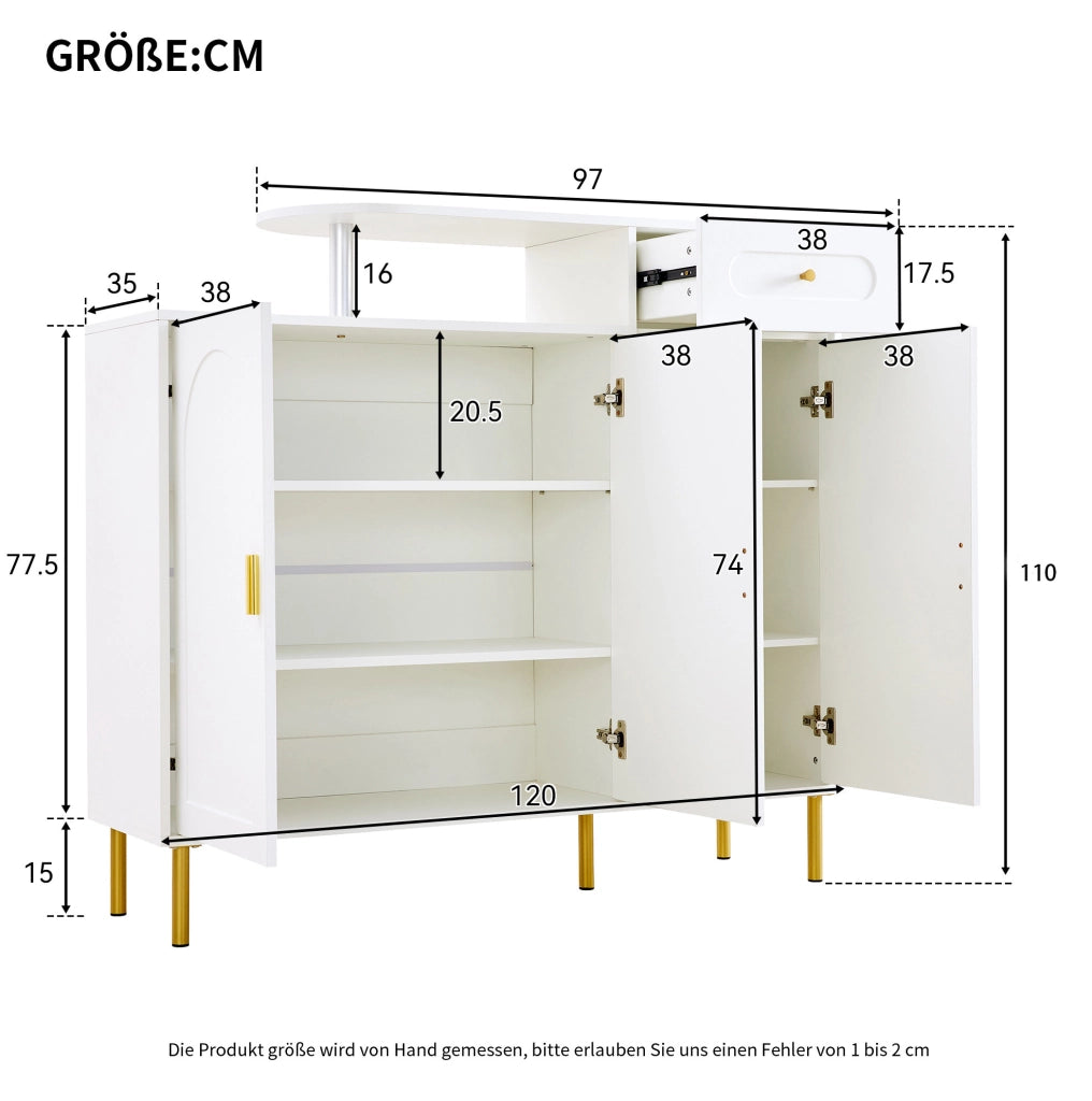 Credenza 120x35x92 cm con 1 cassetto e 3 ante; bianca