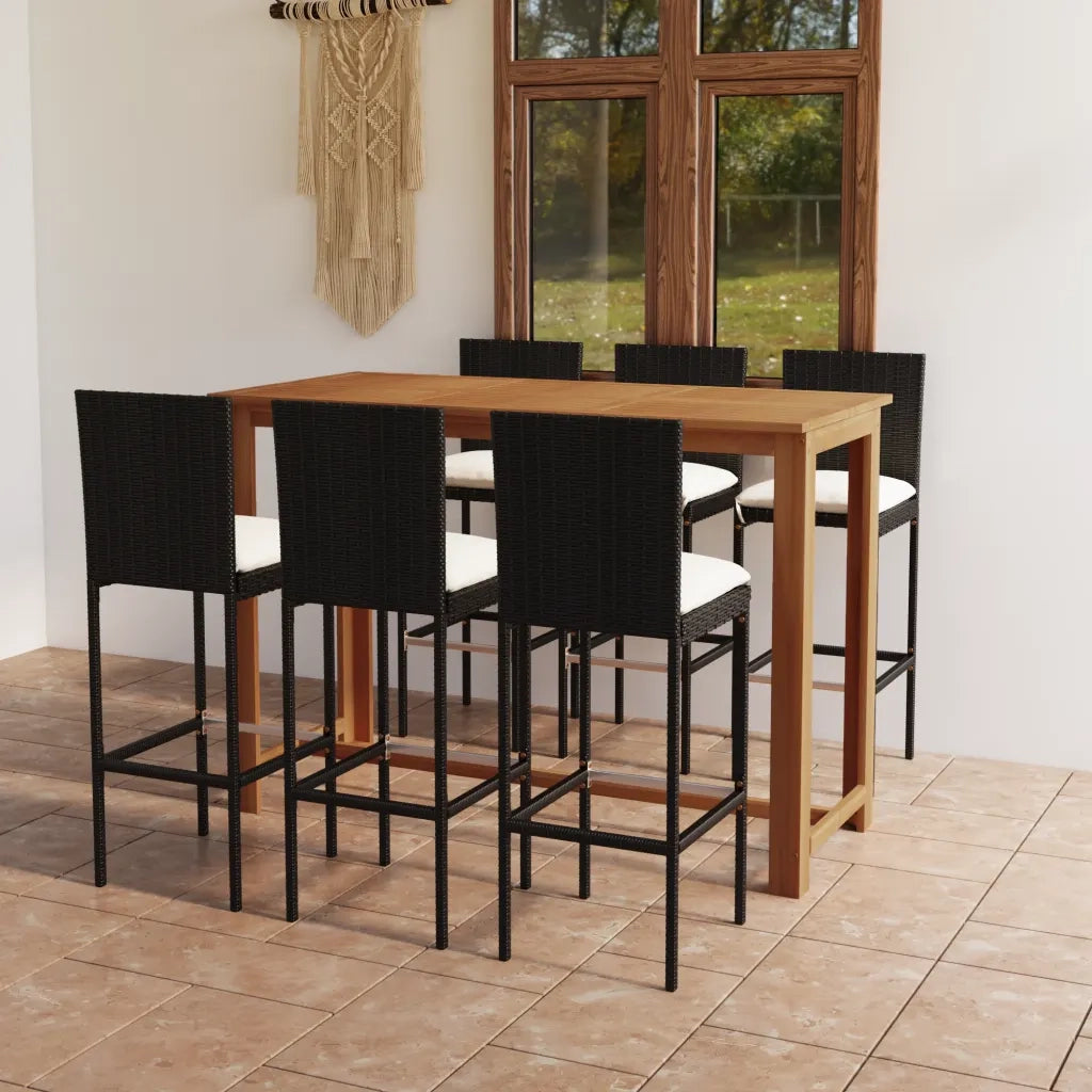 Set da Bar da Giardino 7 pz con Cuscini Nero 3068006
