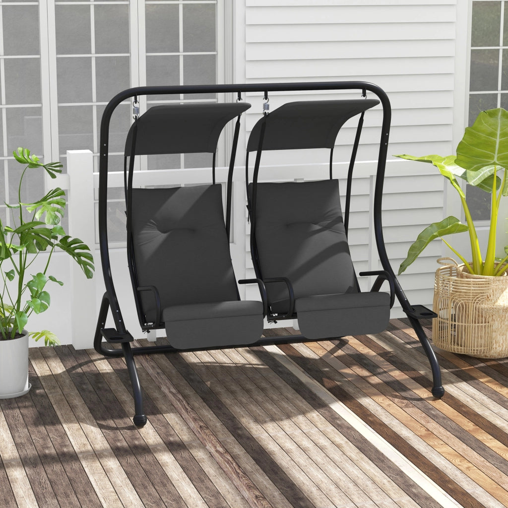 Dondolo da Giardino 2 Posti con Tettuccio ¨C MINIMAL ¨C Grigio, Acciaio, 170x136x170 cm