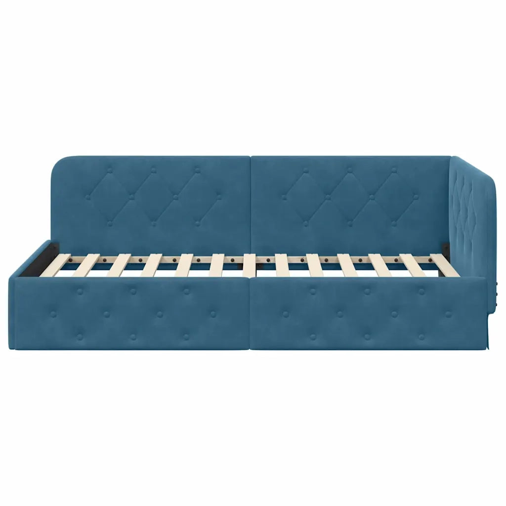 Cornice del letto ad angolo Blu 90 x 200 cm Velluto