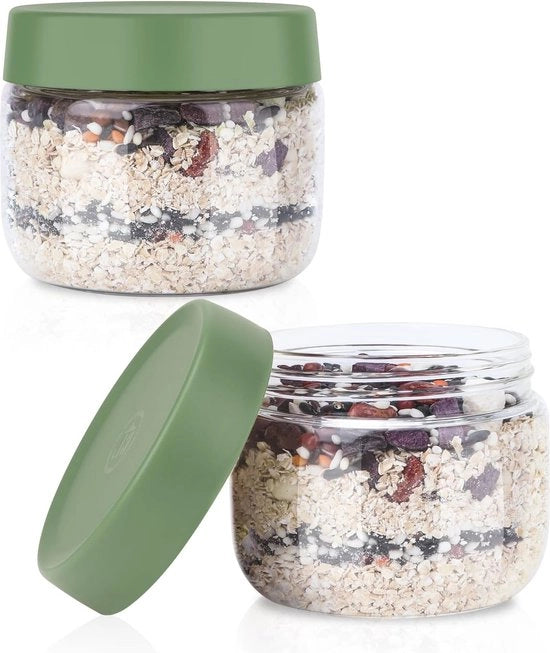 Oat Overnight in vetro da 300 ml, Oat Overnight con coperchio, 2 pezzi, piccoli bicchieri da colazione, contenitori rotondi in vetro per Overnight Oats, yogurt, granella di cereali, frutta, noci, pasti