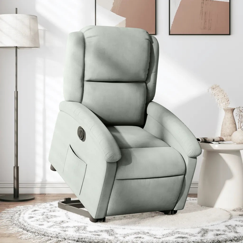Divano Sedia-Poltrona Alzapersona Reclinante Elettrica Grigio Chiaro Velluto