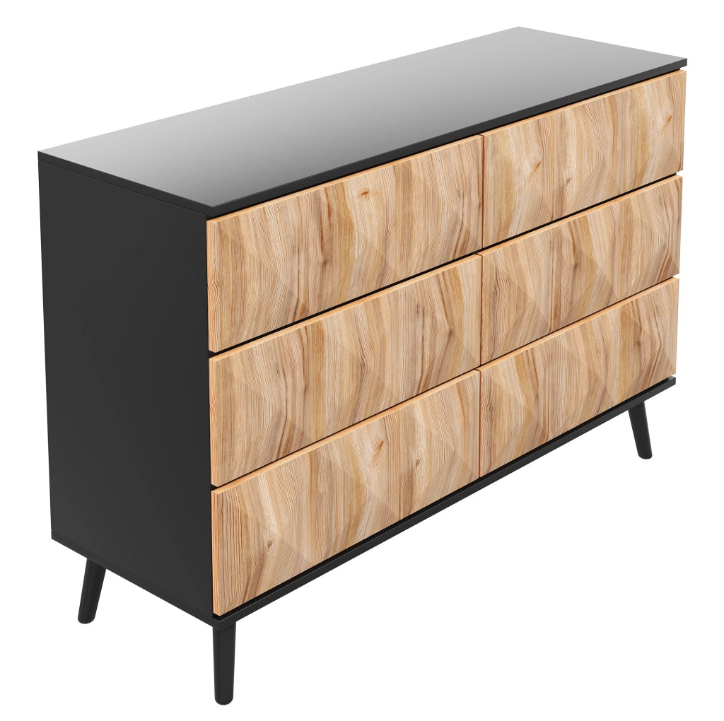 Sideboard in nero e legno naturale con 6 cassetti elevati e struttura robusta 120x40x85 cm