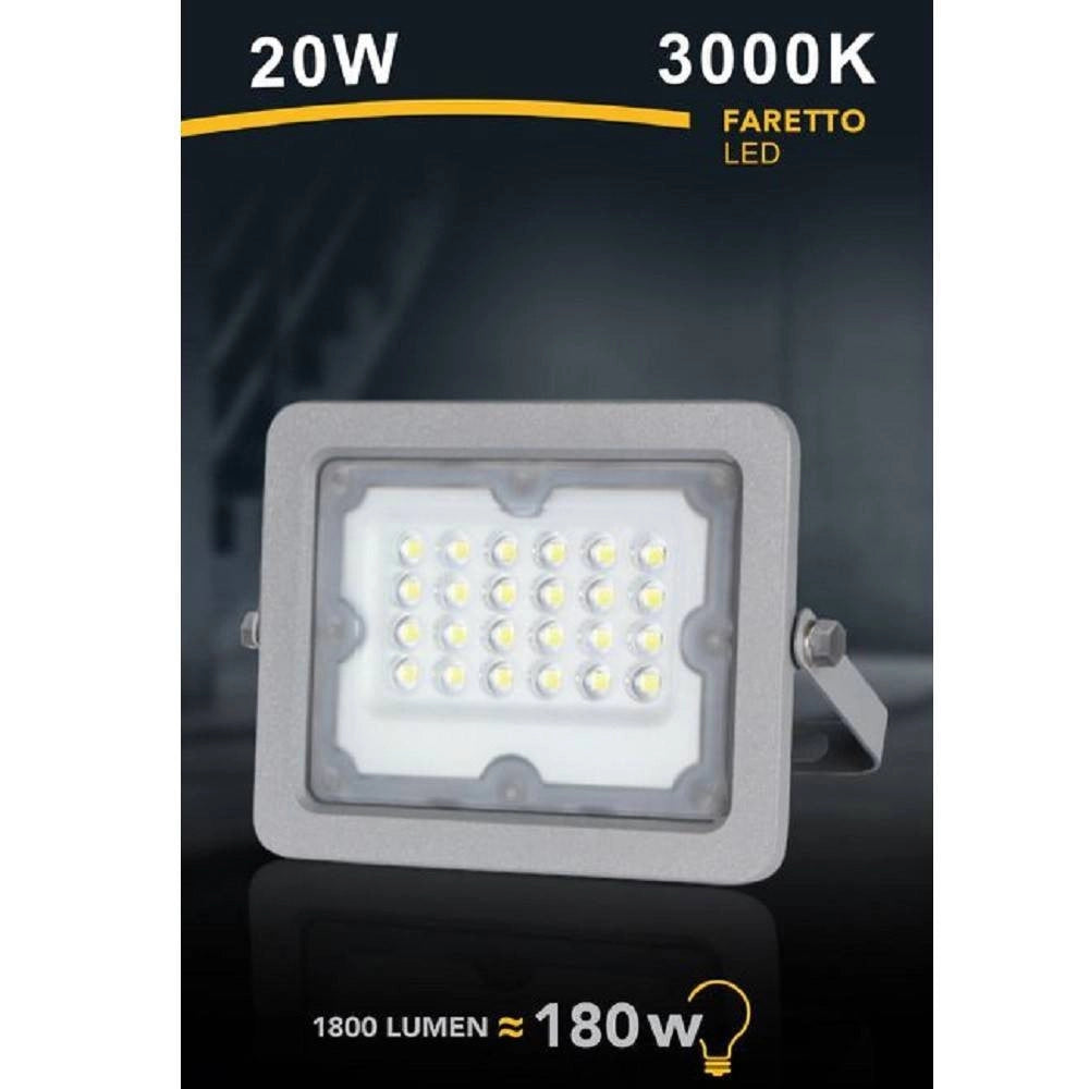 Trade Shop - Faretto Led Proiettore Slim Esterno Grigio 20w Ip65 Luce 6500k 4000k 3000k Fs20w -