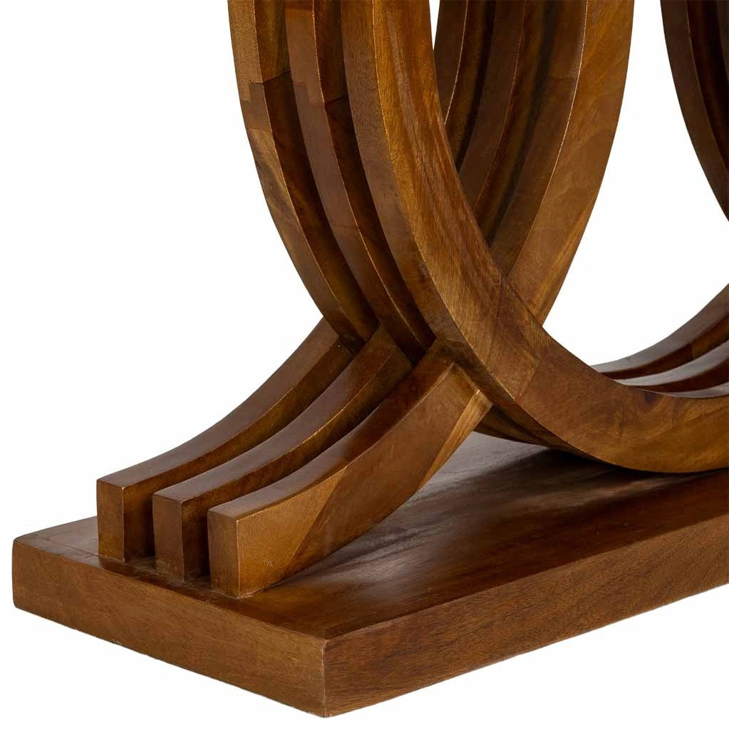 Tavolino da ingresso artigianale in legno marrone 140x35x81h cm