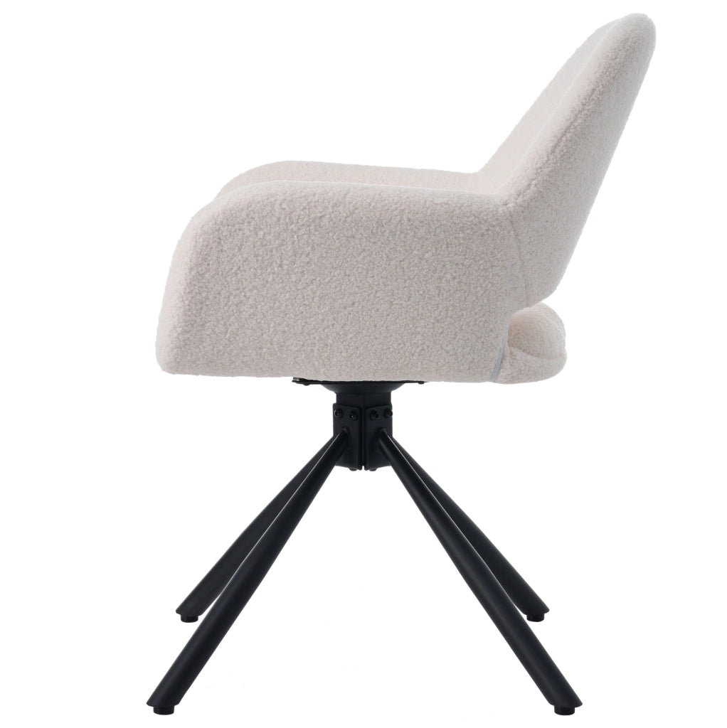 Set 4 sedie girevoli con braccioli in tessuto Sherpa bianco