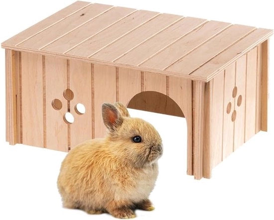Casa coniglio, accessori gabbia coniglio, con tetto piano e aperture di ventilazione, in kit di montaggio, 33 x 23,6 x H 16 cm