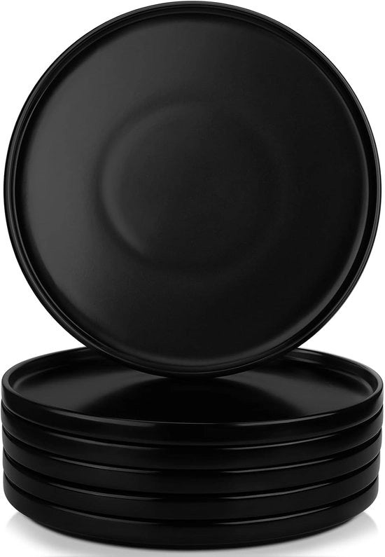 Set di piatti da tavola in ceramica da 6 - 10.5 pollici - piatti in porcellana piatti lisci - set di piatti per forno a microonde, lavastoviglie e macchina da caffè resistente alle abrasioni - set di 6 piatti in nero