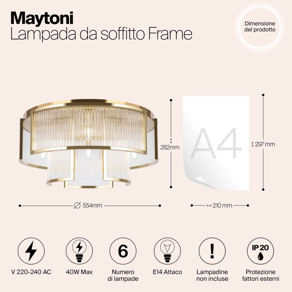 Plafoniera Moderna Frame 6 Luci E14 60W Metallo Oro Ip20