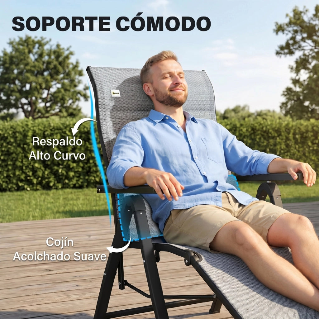 Sedia Reclinabile Pieghevole da Giardino con Cuscino Lomboare ¨C zephmum ¨C Grigio 70x65x111 cm