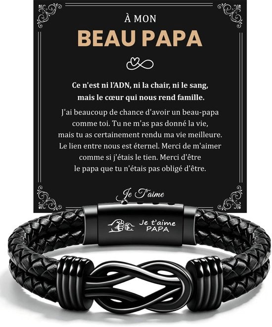 Bracciale in Pelle con Disegno Unico - Adattabile - Acciaio Inossidabile - Regalo per il Giorno del Padre - Chiusura a Nastro - Incisione "Ti amo, PAPA - Bracciale da Padre