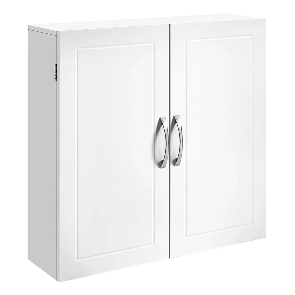 Mobiletto pensile per bagno con 2 ante e 2 ripiani regolabili 60 x 18 x 60 cm stile scandinavo bianco opaco 12_0006494