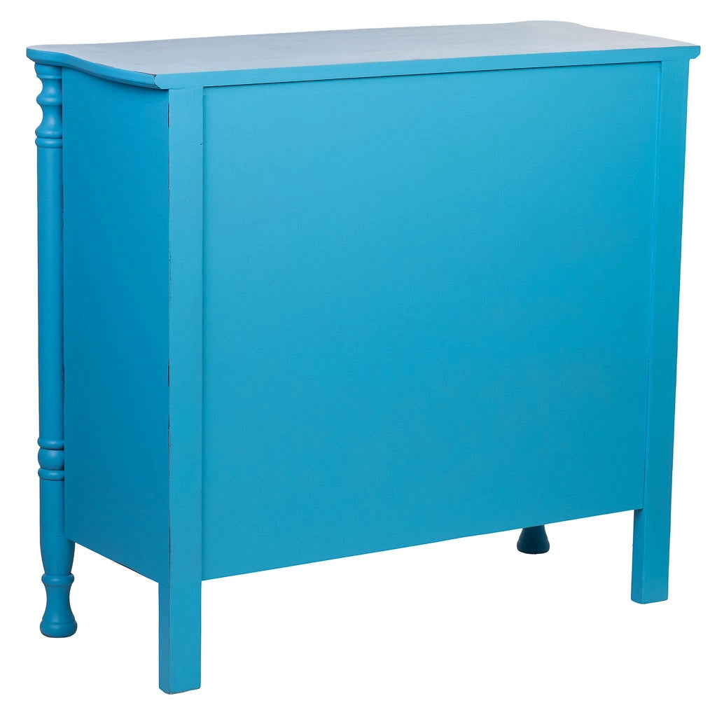 Cassettiera in legno laccato blu invecchiato, 4 cassetti 100x40x90h cm