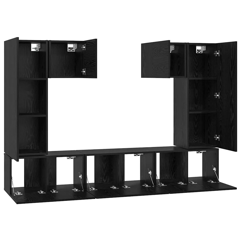 Set mobile TV 7 pz-Credenza per TV Rovere Nero Legno multistrato 194477