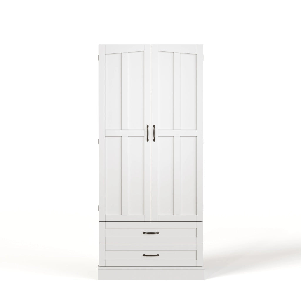 Credenza alta 180x80x37.5 cm con 3 ripiani estraibili e 2 cassetti in MDF bianco