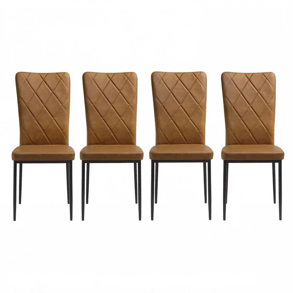 Set di 4 sedie da pranzo in similpelle marrone con schienale alto e struttura in metallo