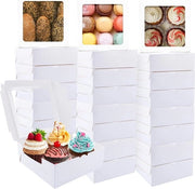 Scatola di trasporto per torte - 25 pezzi - bianca con finestra - 24x24x9 cm - scatola di cartone per torte - scatola per dolci - biscotti - decorazione per torte - macarons - pane