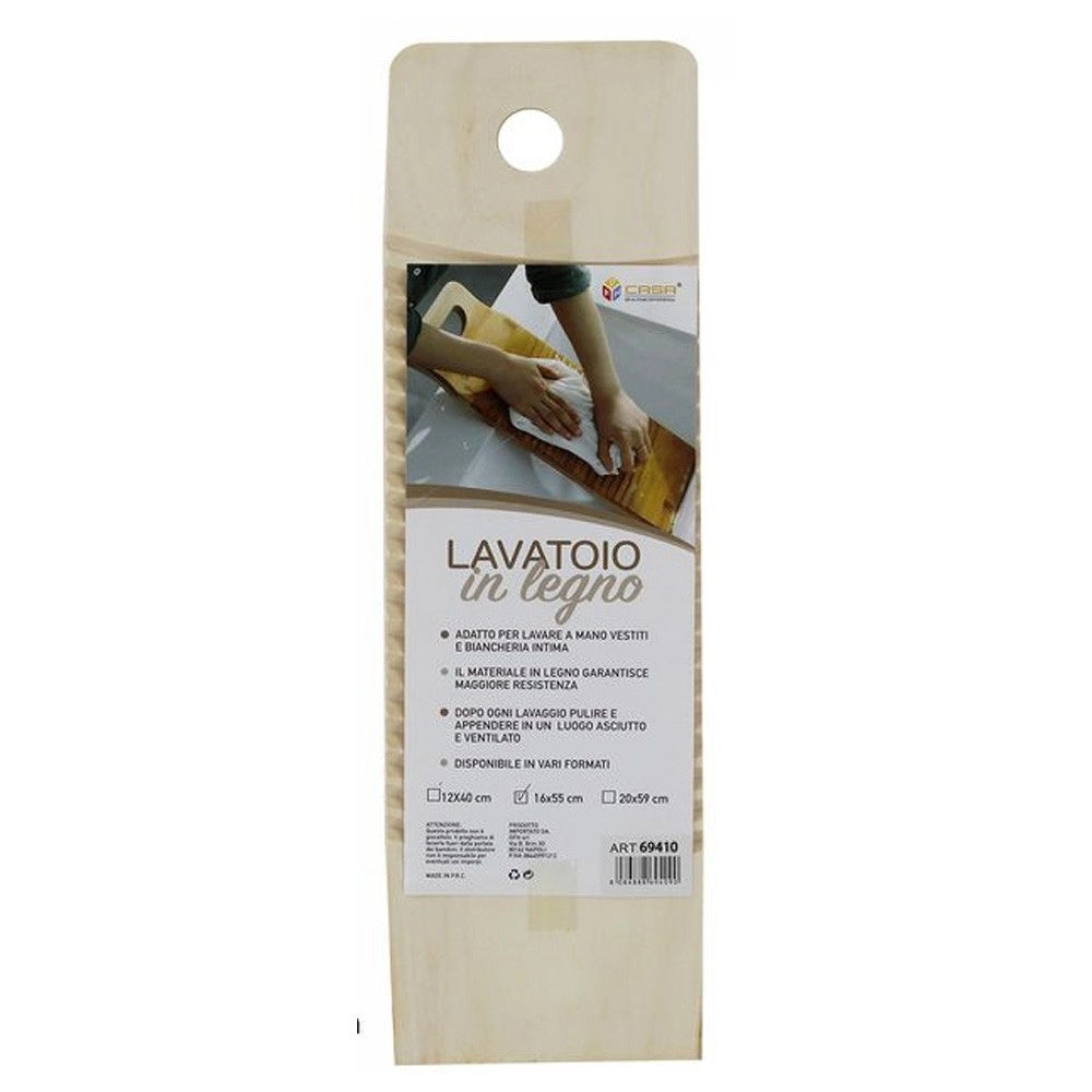 Trade Shop - Tavoletta Rettangolare Legno Lavatoio Lavaggio A Mano Biancheria Viaggio 16x55cm -