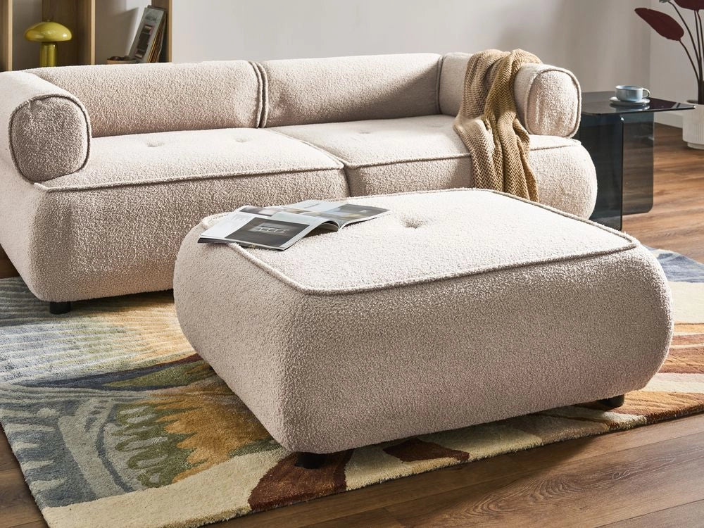 Pouf quadrato in tessuto beige imbottitura di qualità decorativo stile Moderno per soggiorno