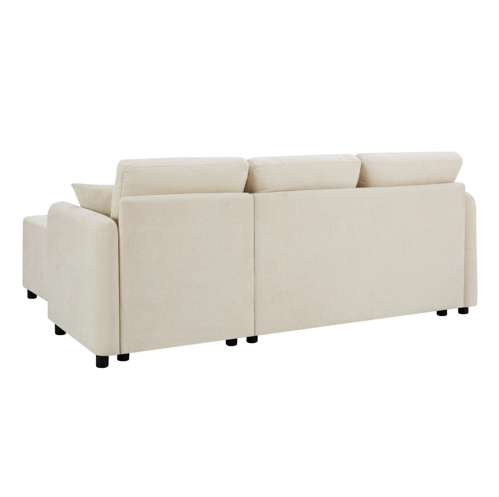 Divano angolare a tre posti con penisola in ciniglia beige e due cuscini per il massimo relax