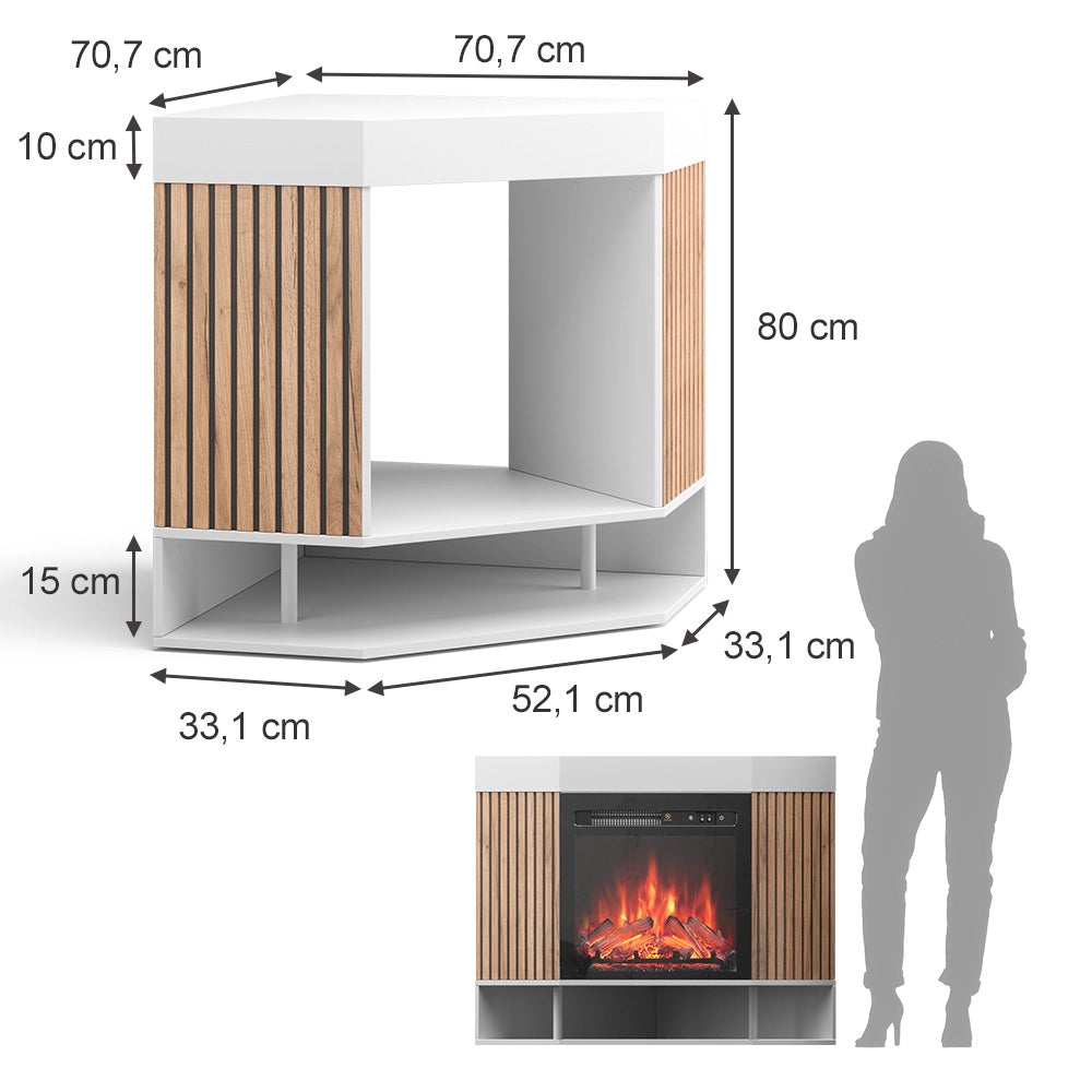 Vicco Caminetto elettrico Bianco 100 cm con effetto fiamma realistico e riscaldatore da 1800W