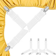 Set di fasce di fissaggio per lenzuola, 4 pezzi, bianco, fasce elastiche regolabili con clip metallici, adatte per lenzuola, federe e cuscini di divano.
