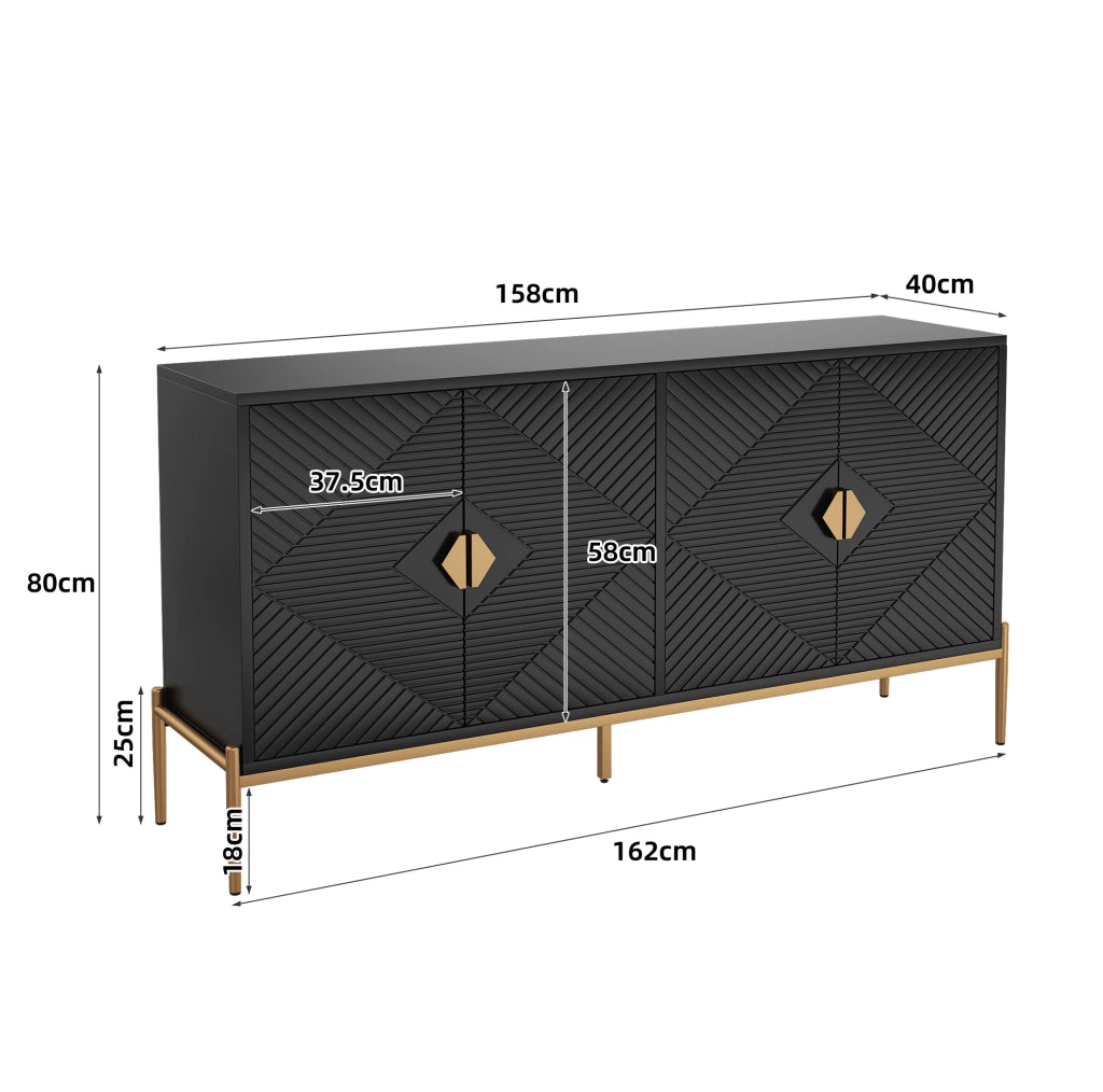 Sideboard moderno a 4 ante 162x40x80 cm in MDF e truciolare; nero