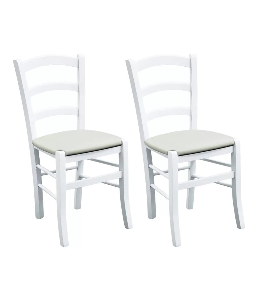 Set 2 sedie legno massello bianco seduta imbottita crema - Mobili 2G
