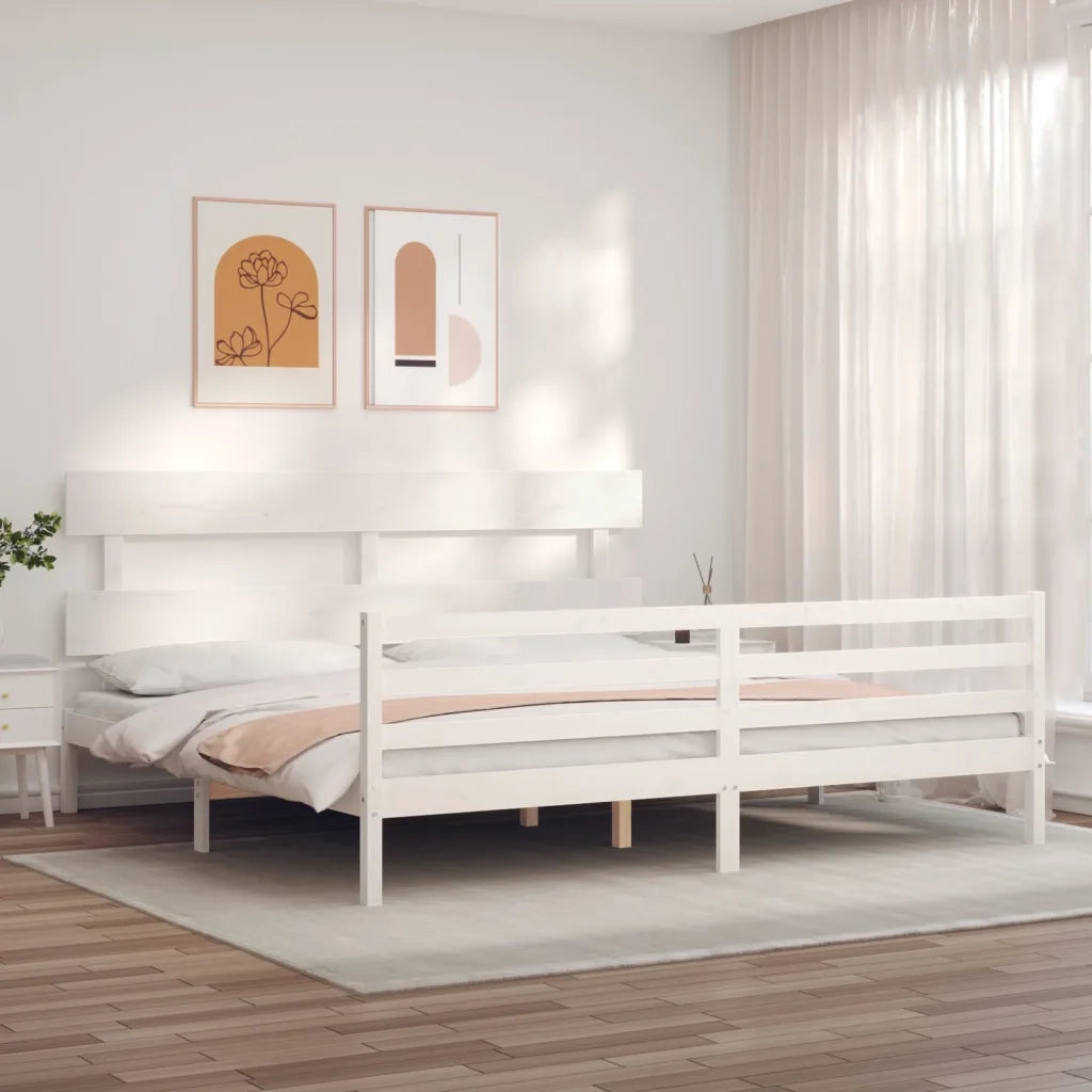 Giroletto con Testiera Bianco 200x200 cm in Legno Massello 3195112