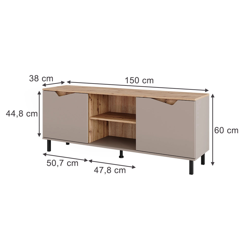 Vicco Mobile tv Greige/rovere artigianale 150 x 60 cm con 2 porte