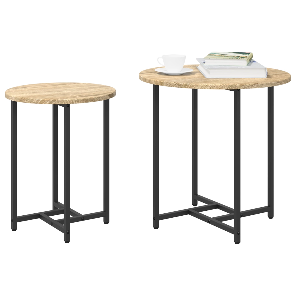 Set di 2 Tavolini in Legno Ingegnerizzato Rovere Sonoma e Metallo