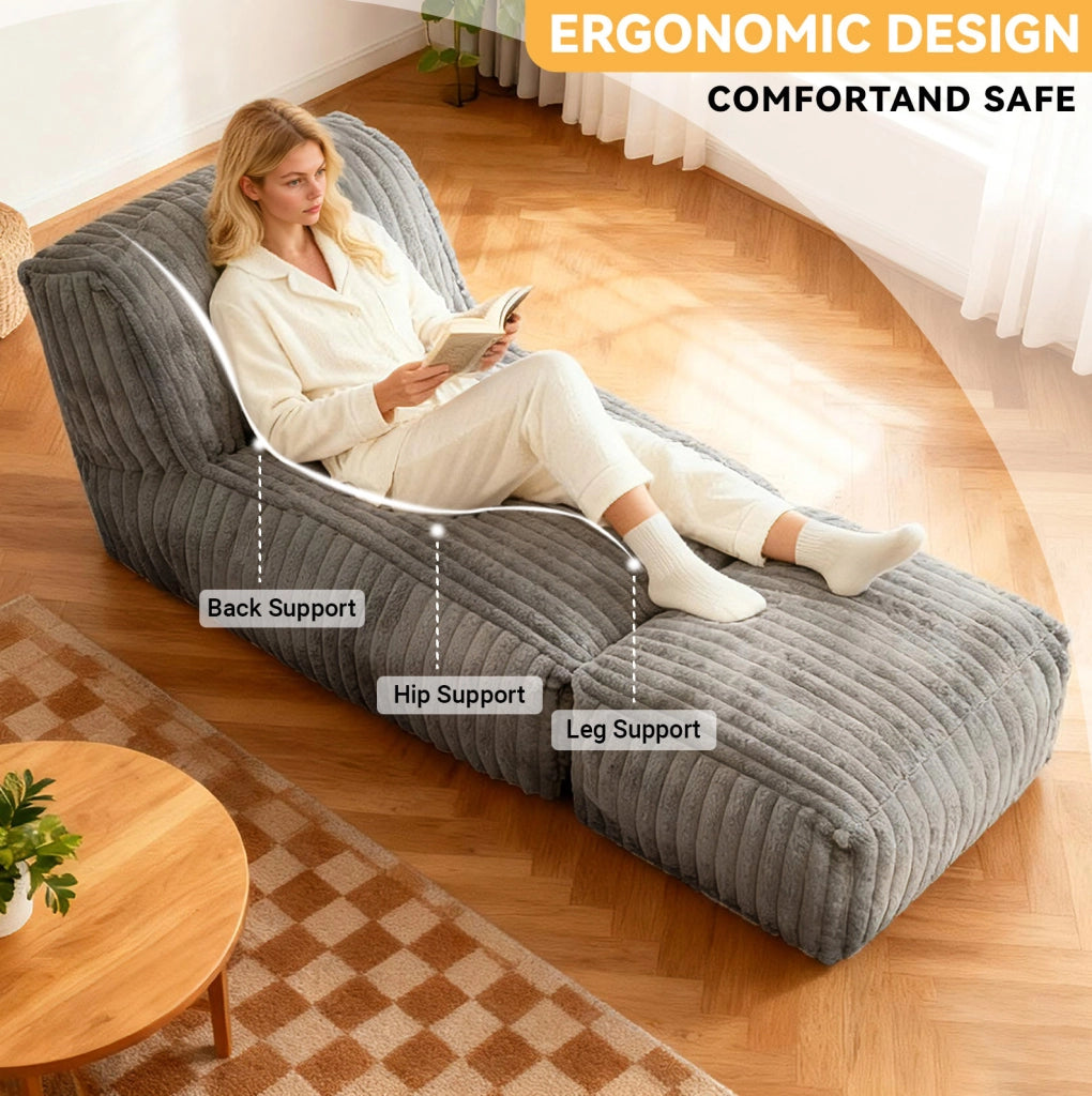 Poltrona da pavimento modulare ergonomica in flanella grigio chiaro