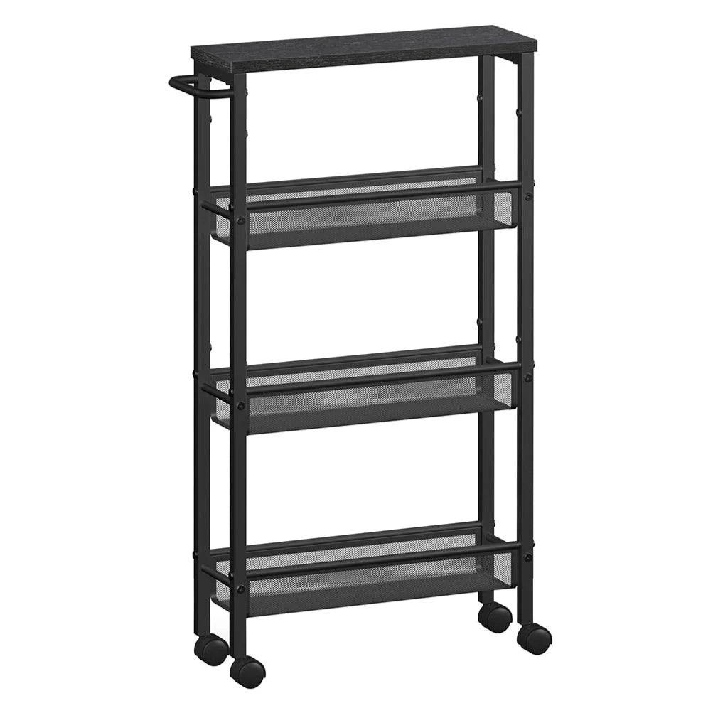 Carrello di servizio ripiano portaoggetti mobile design sottile ruote girevoli a 360° struttura in metallo per cucina soggiorno ufficio marrone rustico e nero 12_0005293