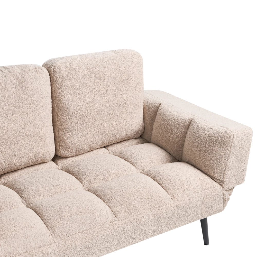 Divano letto 2 posti con rivestimento bouclè beige con Braccioli Regolabili stile Minimalista