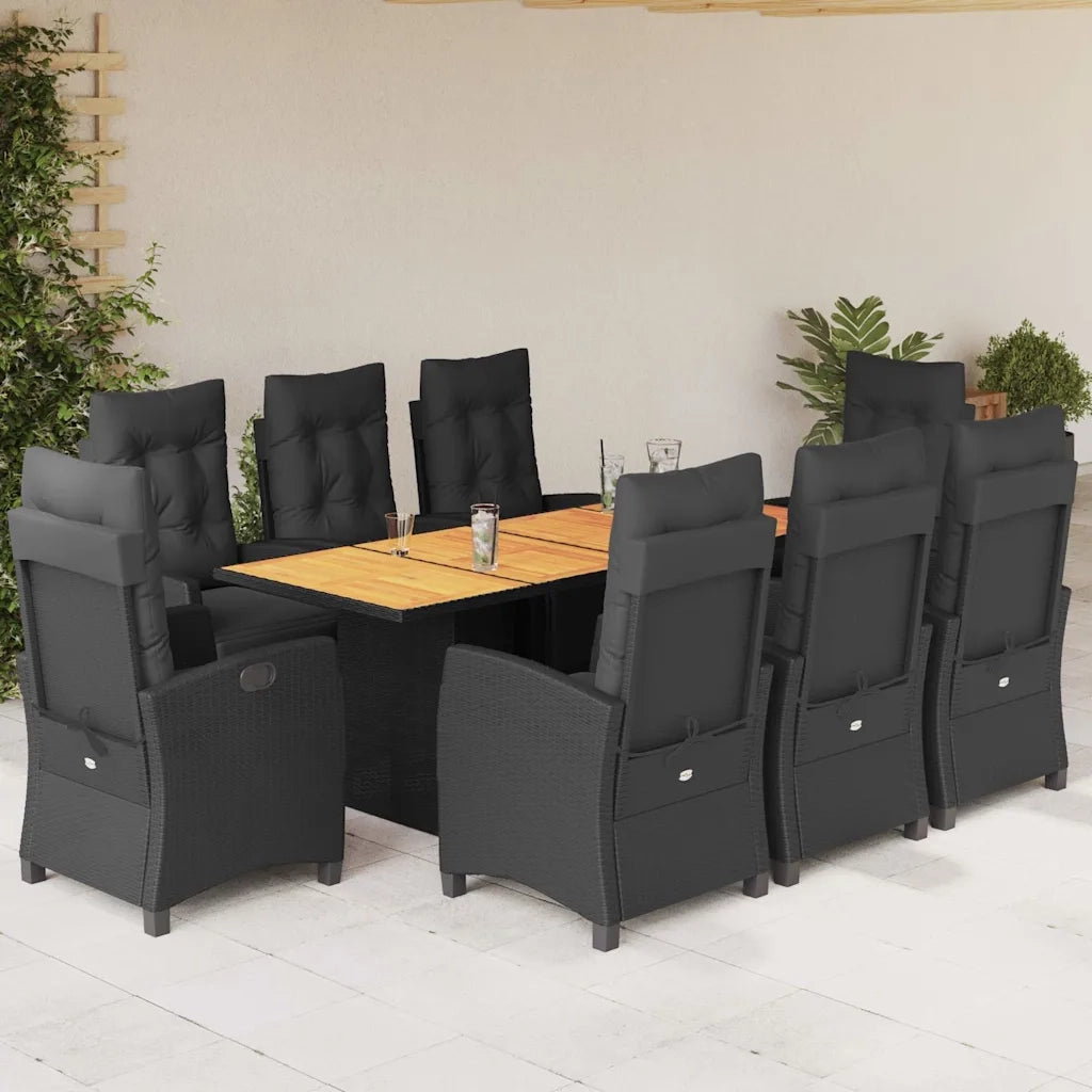 Set da Pranzo da Giardino 9 pz con Cuscini Nero in Polyrattan 3212937