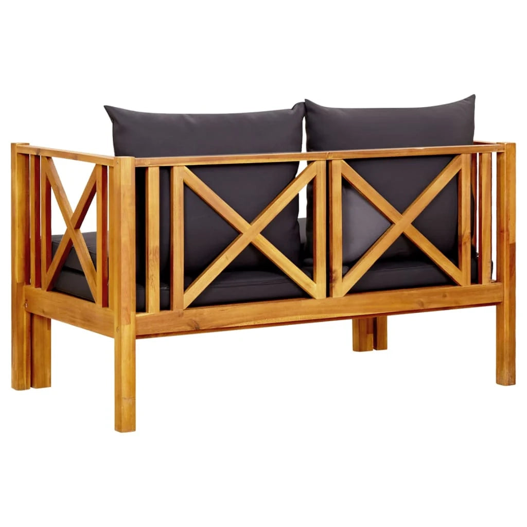Panca da giardino mobili da giardino per esterni terrazza 2 posti e cuscini 122 x 66 x 68,5 cm legno massello di acacia 02_0011293