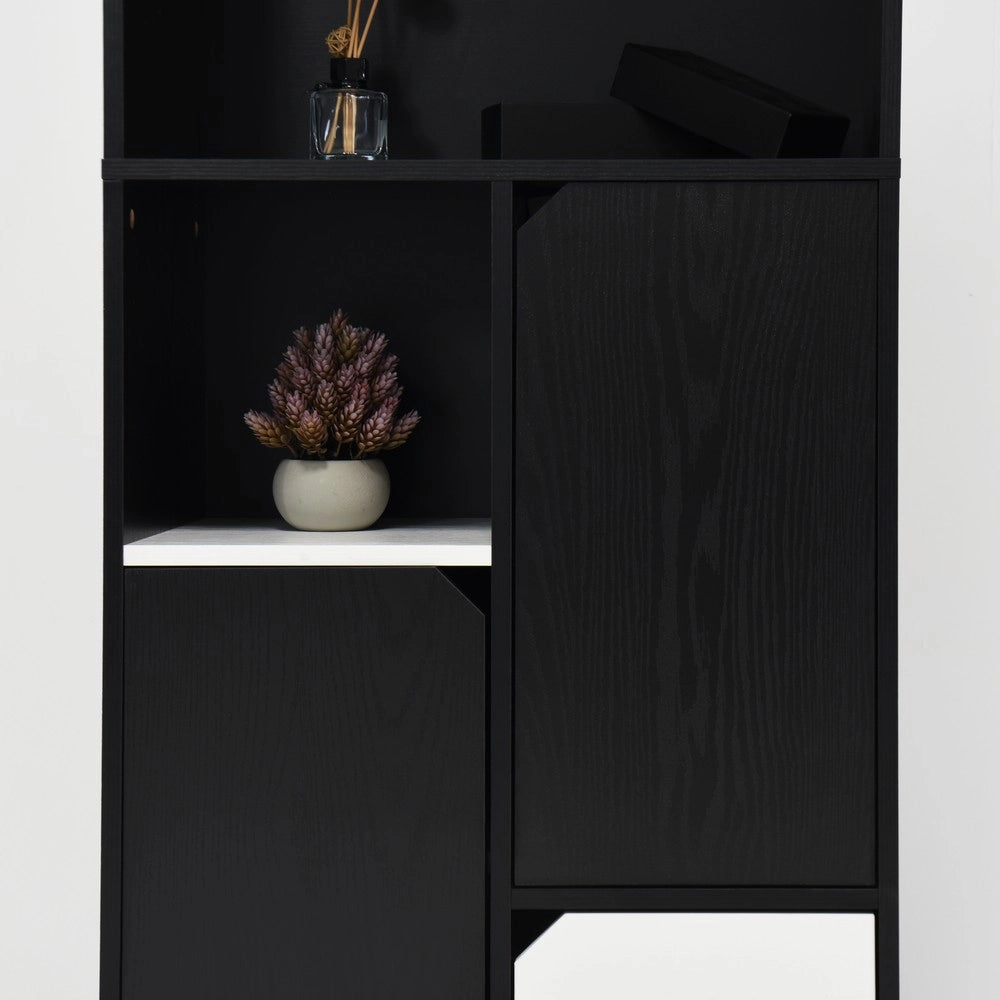 Libreria Multifunzionale con Ante, Cassetti e Ripiani ¨C MINIMAL ¨C Nero e Bianco, Stile Moderno, Soggiorno Ufficio