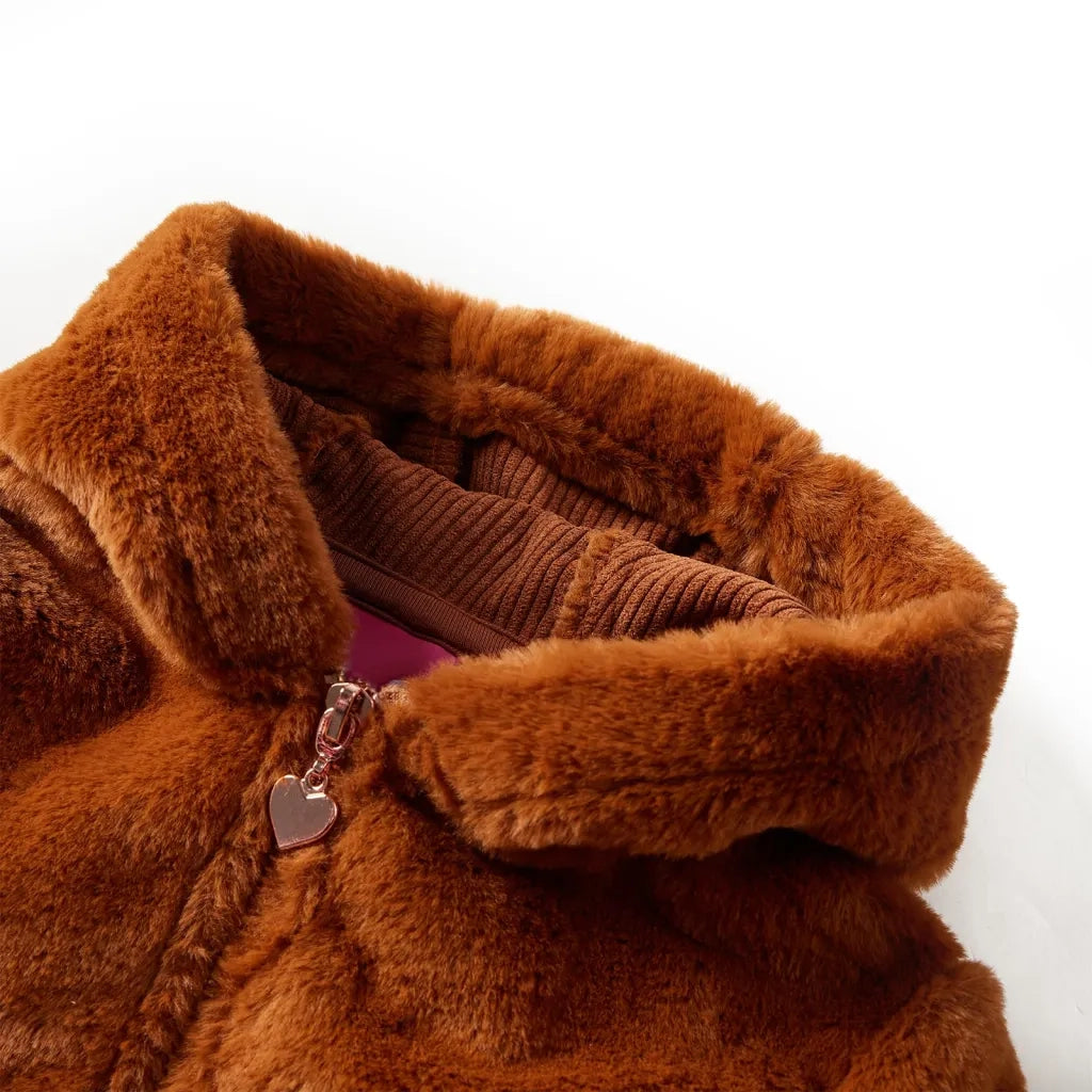 Giacca con Cappuccio per Bambini in Pelliccia Sintetica Cognac 128 CFW7740975
