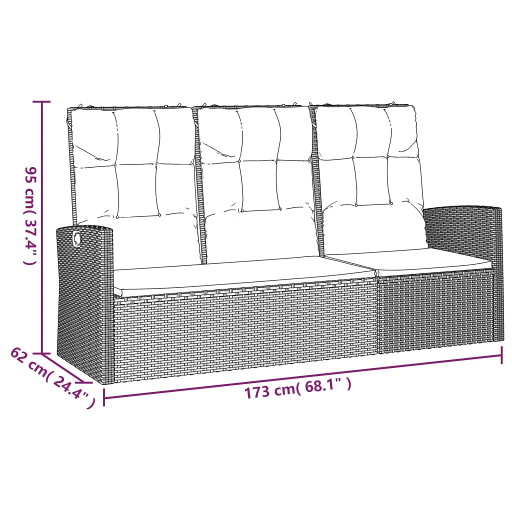 Panca da Giardino Reclinabile con Cuscini-Sgabello-Panca da esterno 173cm Polyrattan Nero