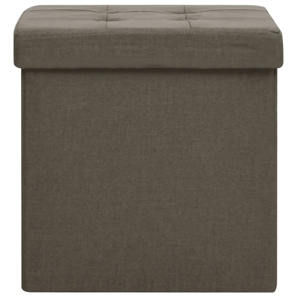Pouf con Contenitore Pieghevoli 2 pz Marroni in Simil Lino