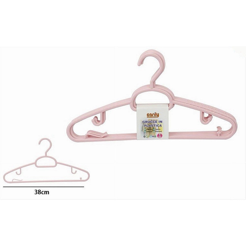 Trade Shop - Set 5 Pz Grucce In Plastica Stampelle Appendiabito Pantaloni Giacche Rosa 79328 -