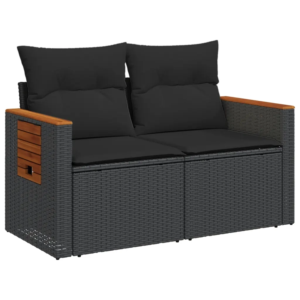 Divano da Giardino con Cuscini a 2 Posti Nero in Polyrattan 365994